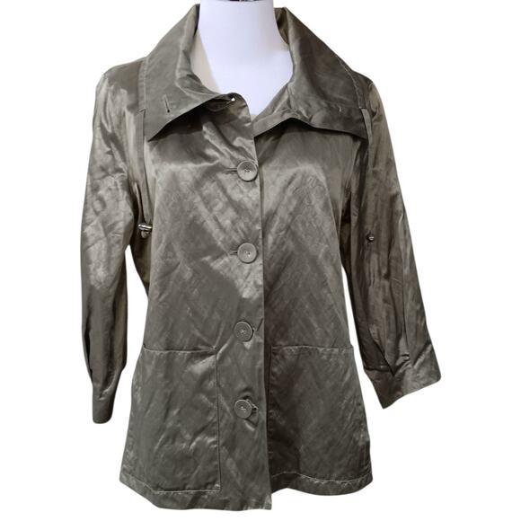 CHICO'S 1 Jacket Windbreaker Medium Pockets Satin Khaki Green Transition‎ Basic - Picture 10 of 11